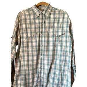 Panhandle Long Sleeve Button Up Men's‎ Large Slim Fit Pearl Snap Shirt Cream